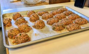 There are also ground lamb burgers seasoned with salt, pepper, olive oil, and spices. All the meats are placed into the refrigerator until it is time to sear them and finish them off in the Winter House oven.