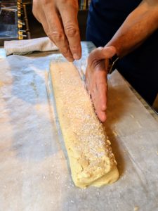 Sous chef Alain Allegretti prepares the brown butter shortbread cookie dough. The recipe is from my December 2011 issue of "Living." https://www.marthastewart.com/865711/brown-butter-shortbread