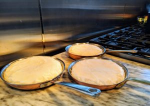 Here are all three bisteeyas ready to go into the oven. In my next blog - the finished bisteeya, Couscous Royale and our mouthwatering dessert.