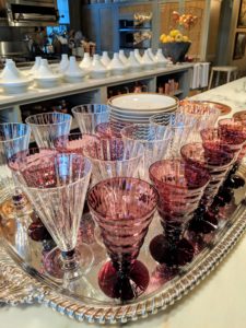 These fruit glasses are also placed on the counter - all ready for the dessert service. They will look lovely with the deep red pomegranate sorbet.