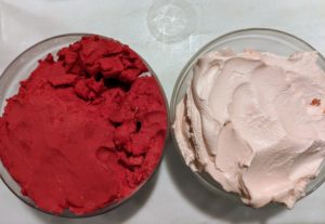 Dessert - delicious colors of the pomegranate sorbet and quince sorbet.