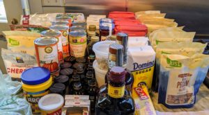 When cooking or baking in large quantities, take out all the ingredients you need first - seeing them all on the counter helps to identify what you have and what you may still need to get. We had to make more than 20-pies, so it was important to ensure we had enough of everything.
