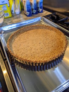 Here is a nut crust for our Cranberry Tart. I originally made this fall-friendly tart in season-7 of "Martha Bakes". The crust includes finely chopped walnuts, unsalted butter, sugar, salt, egg yolk, and vanilla extract.