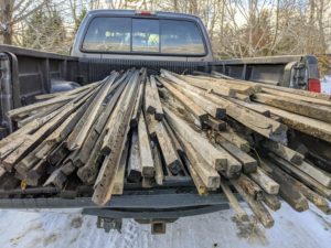 All the wooden stakes, strips and shims get reused from year to year whenever possible. These stakes were milled right here at my farm and have been used for several projects.