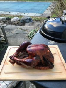 Here's the turkey fresh off the grill and ready to serve.
