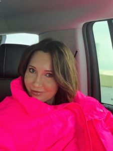 My friend, Kira Faiman, wore this bright pink jacket on the trip. She looks great in it, and certainly can't get lost on a mountain.