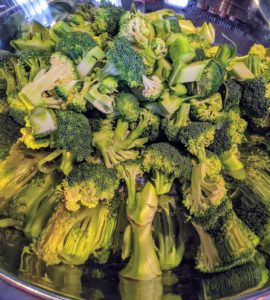 I cut up about four heads of broccoli and boiled them until tender.