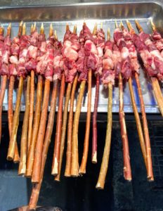 Many of the vendors featured barbecued meats on skewers, a specialty of the market.