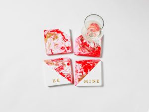 If you love to make handmade Valentines, get your supplies from my collection at Michaels and make these fun Be Mine Marbleized Heart Coasters.