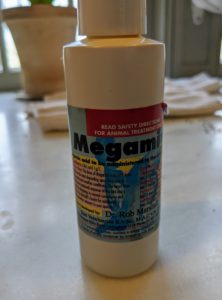 A couple drops of a liquid vitamin are also mixed with the water. This is Megamix - a mixture of organic acids that keep the water germ-free and prevent e.coli, mold and other fungal elements from multiplying.