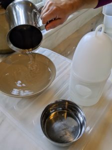 Several bowls of fresh, clean water are provided at all times.