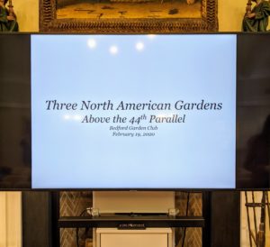 The title of my lecture was "Three American Gardens Above the 44th Parallel." The 44th parallel is a circle of latitude that is 44 degrees north of the Earth's equatorial plane. It crosses Europe, the Mediterranean Sea, Asia, the Pacific Ocean, North America, and the Atlantic Ocean. Because this area includes Maine, it was very natural for me to talk about growing plants at Skylands.