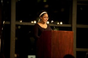 Sing for Hope's student - Ayala Martin - spoke about Billie Jean King as an inspirational figure. Photo Credit Nan Melville
