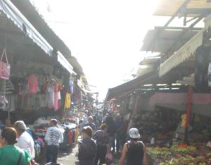 Shuk HaCarmel, a gigantic open air produce and clothing market, in central Tel Aviv