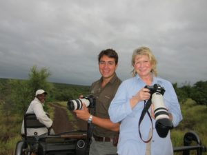 Here we are with our 'dueling cameras.'  Marlon had a 100-400mm lens on a Canon body and I had my 28-300mm lens, which was twice as heavy.  I must admit, my arm and shoulder are still recovering from carrying that camera for four days.  The pictures are so worth it, however.