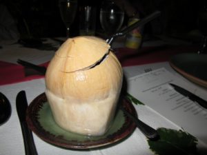My favorite beverage so far - fresh coconut water in a soft, green coconut - so refreshing and delicious.