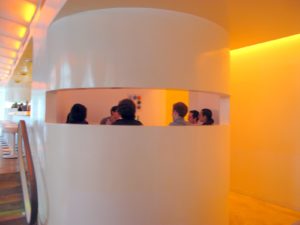 The interior of Pod was nothing less than futuristic, created by Stephen Starr, Philadelphia's leading trendsetting restaurateur.  This is one of several small eating pods for more intimate dining.