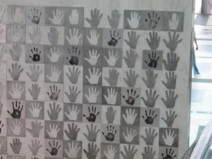 Hand prints of children visitors to the museum