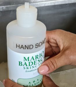 Next to every sink, Sanu makes sure there is ample hand soap for all to use. The most important tip is to wash your hands - a lot - with soap and water for at least 30 seconds.