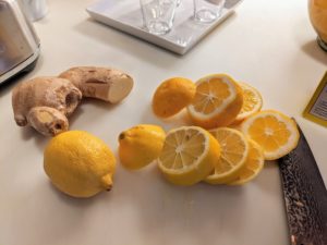 I cut the ingredients for my Ginger Lemon Brown Sugar Tea. Lemons are a good source of vitamin-C - something we should all be taking to boost our immune systems. Ginger is high in gingerol, which contains powerful anti-inflammatory and antioxidant properties. Ginger is also great for treating nausea, sore throats, and high blood pressure.