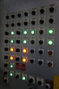 The oven controls - each part of the long oven is heated to various temperatures for the bonding process.