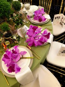 I placed my Cattleya orchids at the settings of the three speakers - Royal florist, Shane Connolly, floral designer, Emily Thompson, and The Marchioness of Normanby.