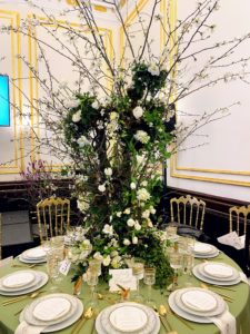 Holly Chapple, the owner of Holly Chapple Flowers, created this tablescape of white blooms and bold green foliage. After the event, a team from the Garbage Goddess rescued and repurposed all possible plants and flowers. @hollychapple.