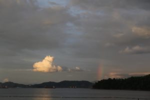 Just before leaving the island, the skies opened and torrential rain came down for a few minutes.  Just as suddenly, it was over and we were treated to a vibrant rainbow.