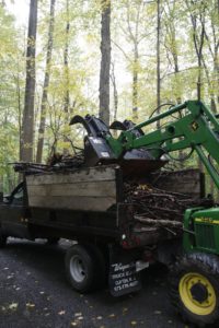 The branches are then transferred onto the dump truck.