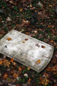 The toppled stone of James Tyler