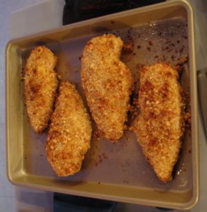 The chicken is baked for about 20 minutes in the oven.