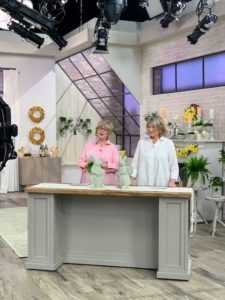 My morning appearance was with QVC host, Carolyn Gracie. Here we are showing my 14.5 resin Bunny Figurines with Mini Planter Baskets. I love rabbits, and these are so charming on a spring dining table. Fill the baskets with chocolate, flowers, eggs, jelly beans or even little shells.