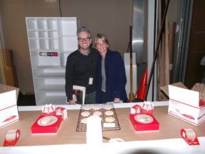 Here's one of Steve's co-executive producers, Jason Kurtz, and my producer, Judy Morris, preparing items backstage.