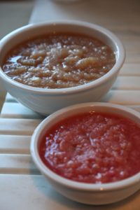 I made fresh rhubarb sauce and fresh macintosh applesauce to serve with the potato latkes.