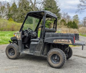 The hostas are transported in one of our trusted Polaris ATVs. This Polaris Ranger EV is an all-electric vehicle, so it produces zero tailpipe emissions. I love using these vehicles around the farm.