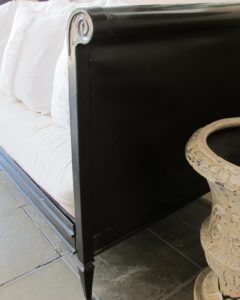 A detail of the metal day bed