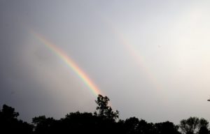 Immediately following the heavy winds and rain, a double rainbow appeared overhead.