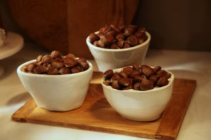 Bowls of shiny chestnuts