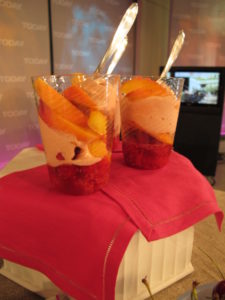 The peach melba spoom is made with raspberries, peaches and a frozen meringue.