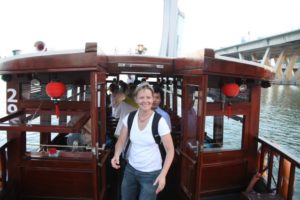 Next, we boarded a bumboat for a river tour.  This is Mary Ann,  our coordinating producer.
