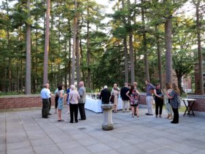Guests mingled on the terrace with great views of the campus.