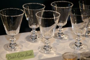 The glasses for Basil Lillet Slush - Lillet is a blend of Bordeaux wines and citrus liqueurs.