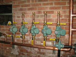 These are the circulation pumps for the five heating zones in the house.  In addition, there is also a primary for the hot water and another for the pool heat exchanger.