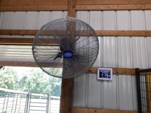 Because Labradors are double-coated and summers are incredibly hot where I live, I installed the largest fans I could safely put into the kennel. These fans oscillate and keep my dogs cool. These fans are great for kennels, barns, and greenhouses. They are not too loud and have mist features. It is so important to provide animals, including livestock, with some kind of cooling. A dog's skin is thinner than that of a human, and their regular body temperature is higher, so they require extra protection during the hot months.