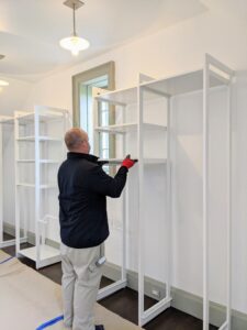The shelving and drawers are made of eco-friendly wood in bright white.