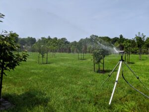 I have more than 200-fruit trees in this field. The adjustable tripod can reach a height of 58-inches and has spiked feet to keep it stable on gravel, grass, or soil.