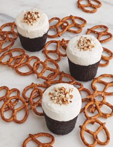 These Chocolate Stout Cupcakes are a fun treat for any occasion.  They combine a dark stout beer with a popular salty snack - pretzels, and topped with thick cream cheese.  (Photo by Lennart Weibull)