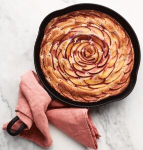And here's another fruity dessert - our Nectarine Skillet Cake. It's so easy to make and the stone fruit nectarine slices formed in concentric circles mimic the beautiful petals of a rose. (Photo by Lennart Weibull)
