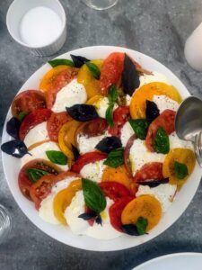 And a flavorful Caprese salad with mozzarella, and tomatoes and basil grown right here at Skylands.