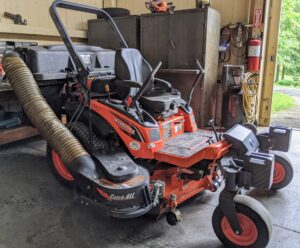 This is my Kubota ZD1211-60 zero turn riding mower. It has a 24.8 horsepower diesel engine and a wide mower deck.